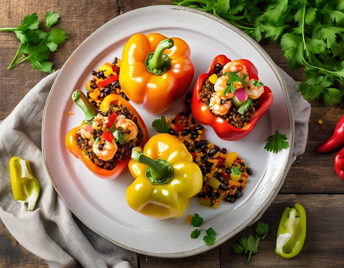 Gambas al Ajillo con Pimientos Asados