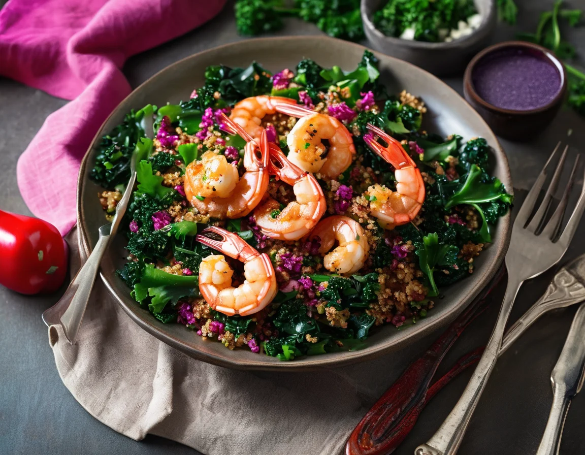 Gambas al Ajillo con Kale Salteado y Quinoa
