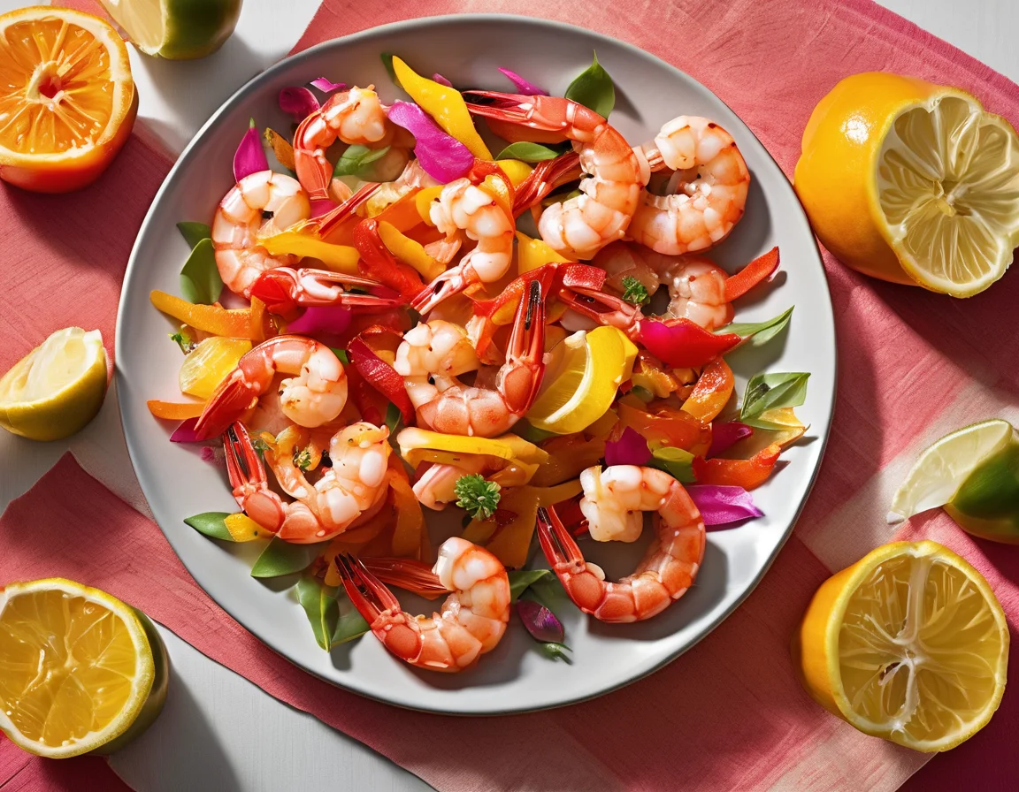 Gambas al Ajillo con Pimientos Asados