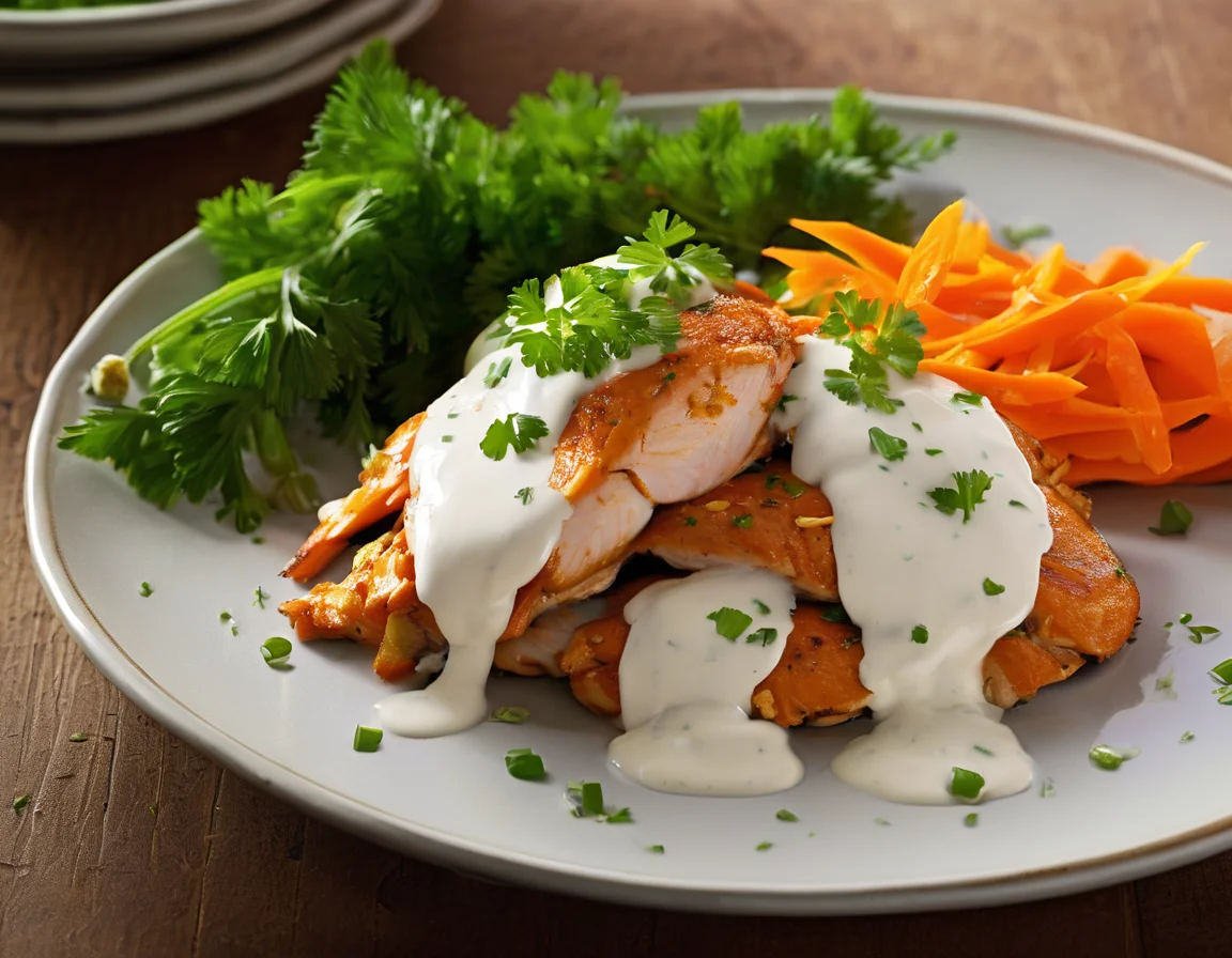 Pollo al Horno con Zanahorias Asadas y Salsa de Yogur
