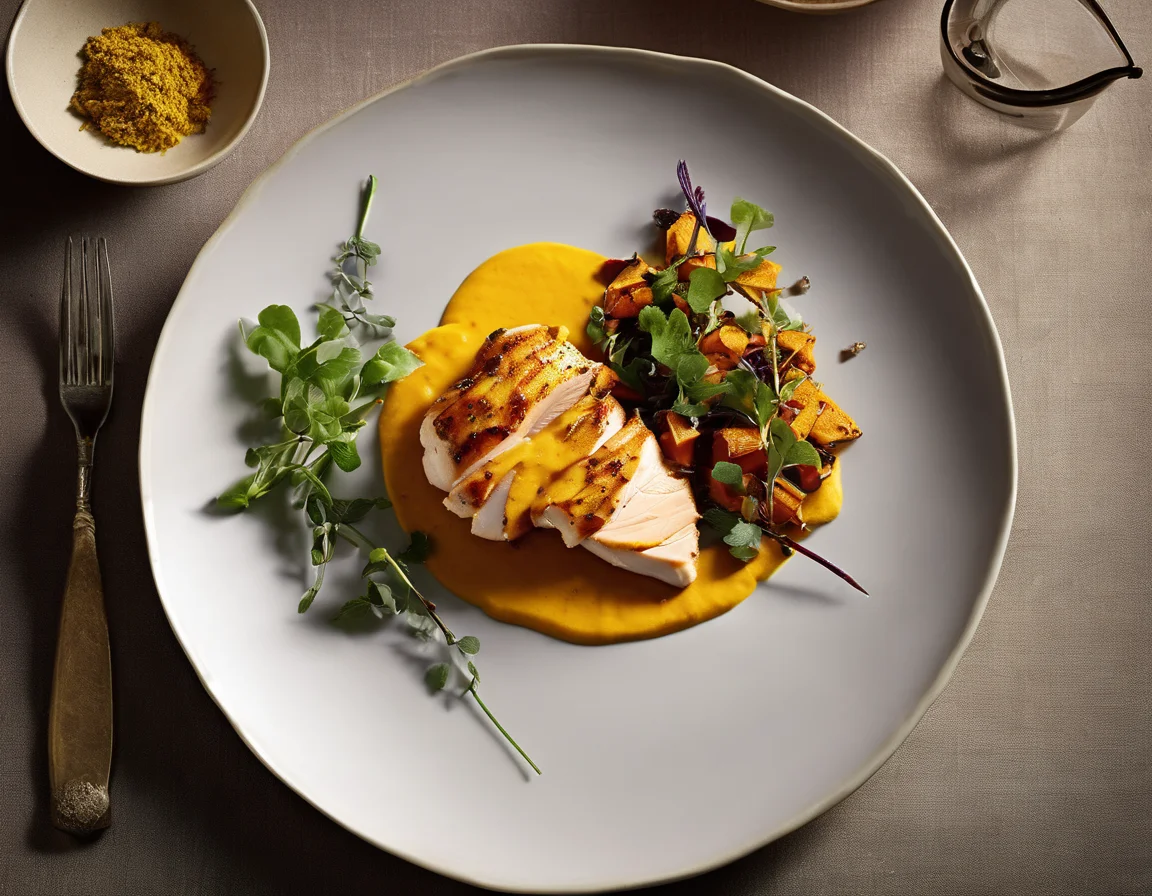 Suprema de Pollo con Especias Suaves sobre Puré de Boniato con Cúrcuma