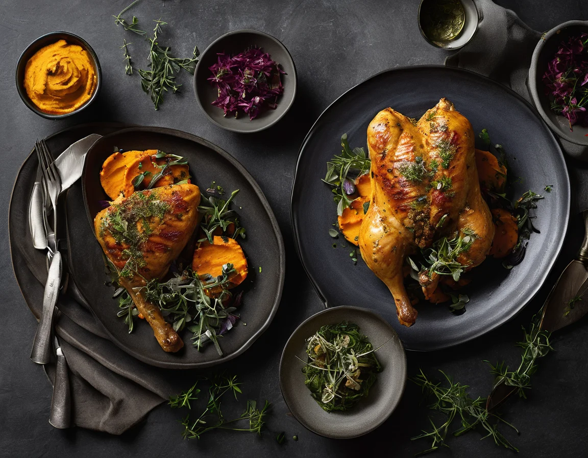 Pollo al Horno con Puré de Boniato y Hierbas Mediterráneas