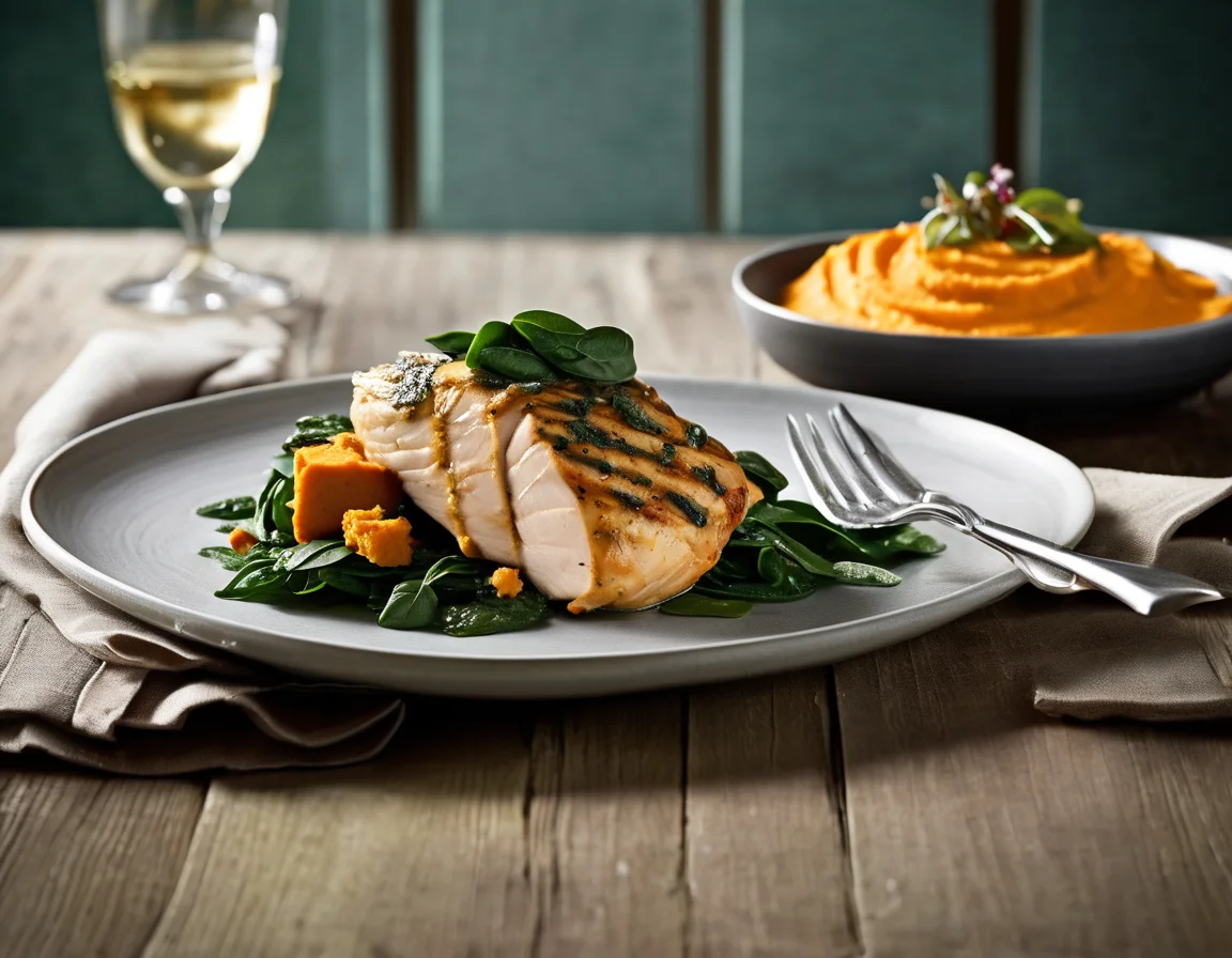 Pollo al Romero con Puré de Boniato y Ensalada de Espinacas