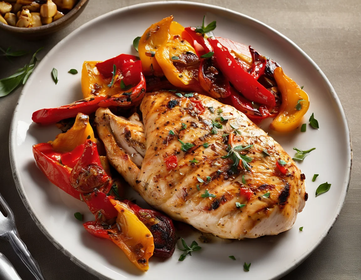 Pechuga de Pollo al Mediterráneo con Pimientos Asados