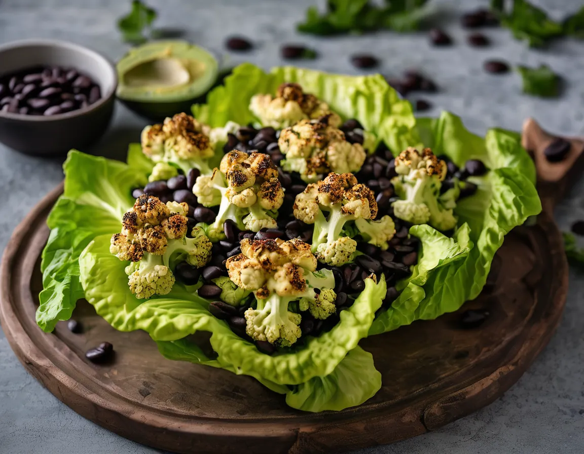 Coliflor al Horno con Salsa de Aguacate y Frijoles Negros