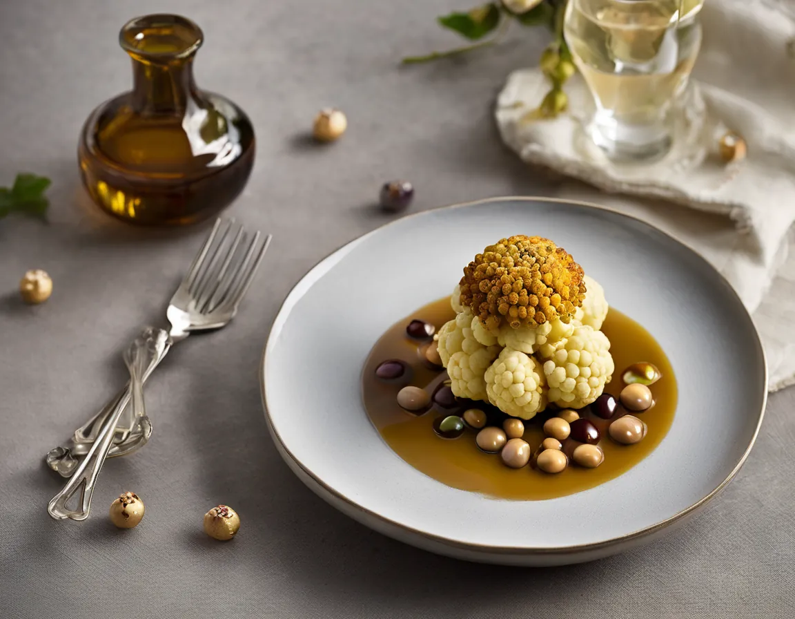 Coliflor Asada con Sirope de Arce y Lentejas