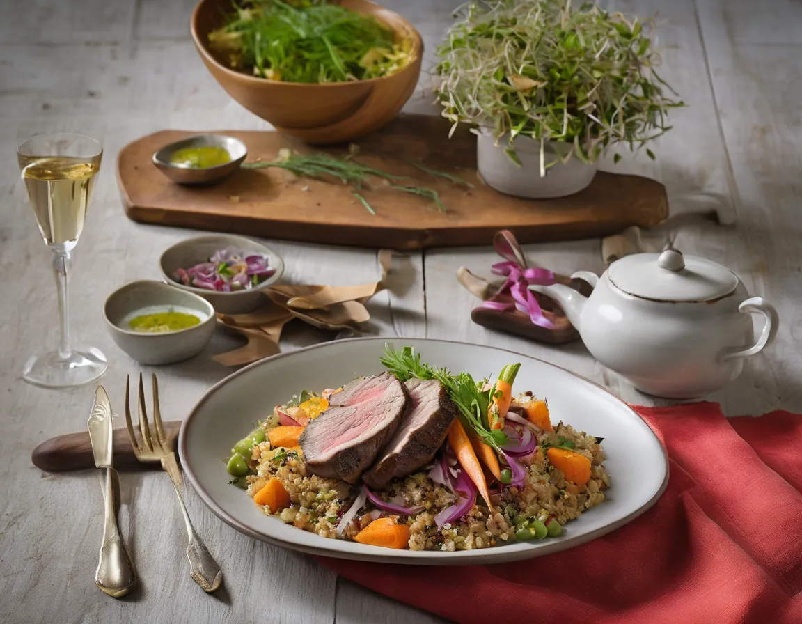 Cordero Asado con Ensalada de Rúcula y Quinoa