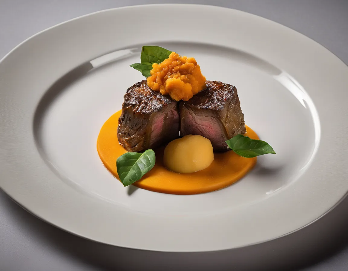 Cordero Asado con Puré de Manzana y Boniato