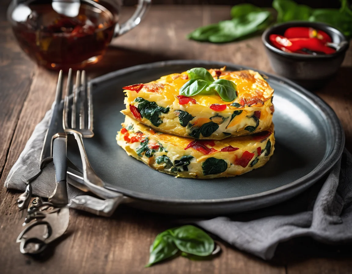 Tortilla Española con Espinacas y Pimientos Asados
