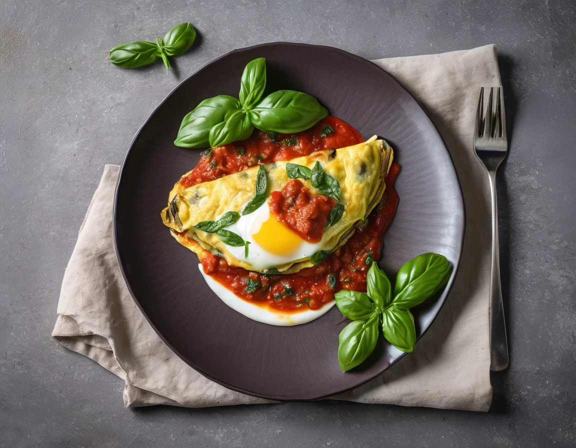 Tortilla de Berenjena con Salsa de Tomate y Albahaca