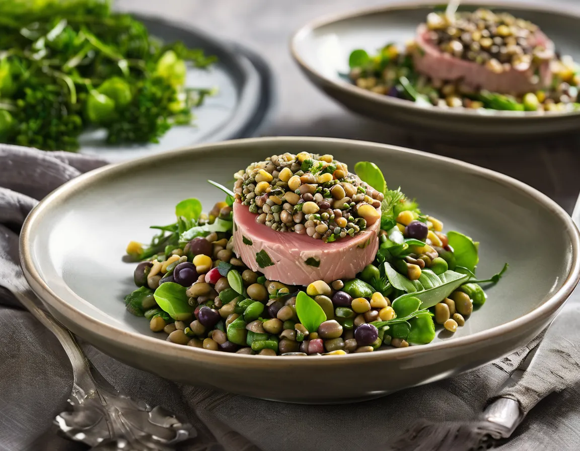 Ensalada de Atún con Lentejas y Verduras Verdes a la Francesa