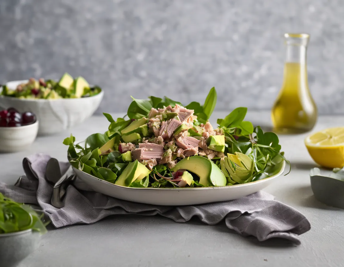 Ensalada de Atún y Aguacate Baja en Carbohidratos con Vinagreta de Limón