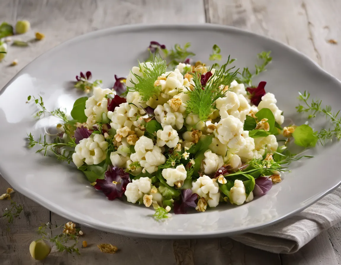 Ensalada de Coliflor con Garbanzos y Piñones Mediterránea