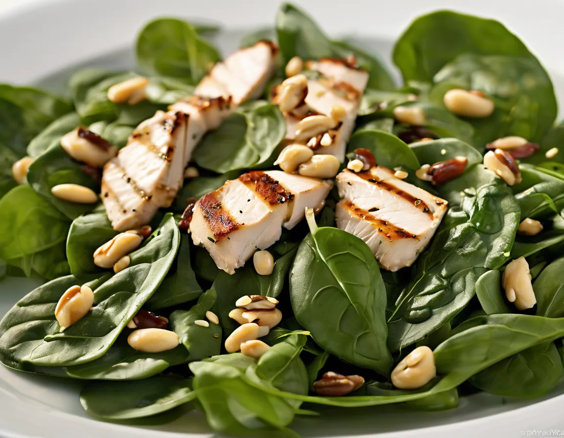 Ensalada de Espinacas con Pollo a la Parrilla y Piñones