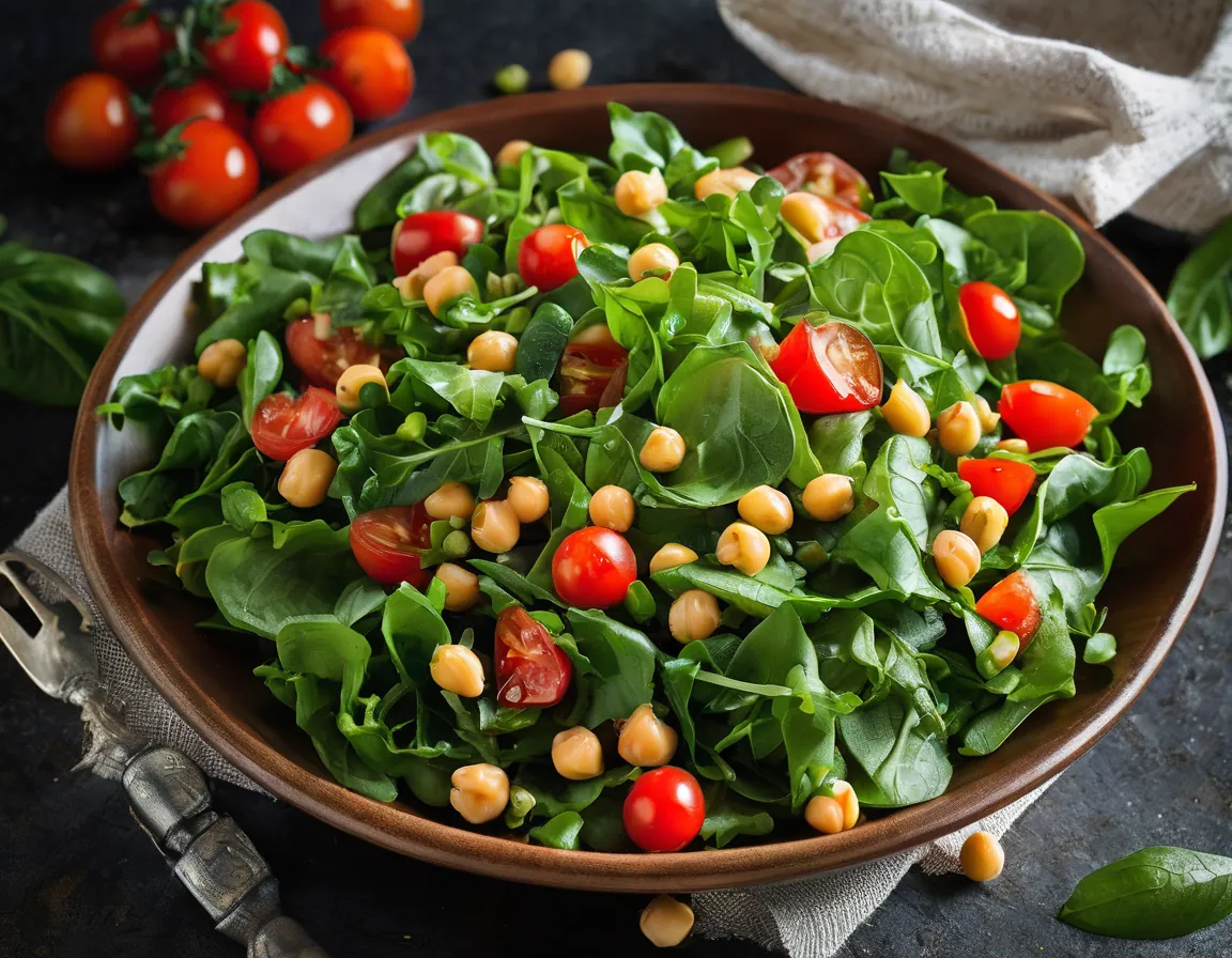 Ensalada de Lechuga con Garbanzos y Tomates Cherry al Estilo Italiano