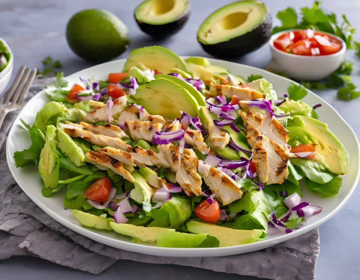 Ensalada de Lechuga con Pollo a la Parrilla y Aguacate