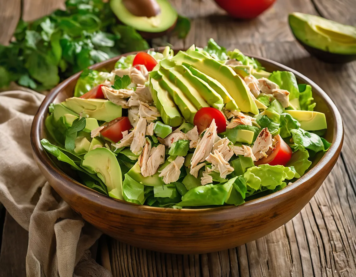 Ensalada de Lechuga con Pollo y Aguacate al Estilo Latino
