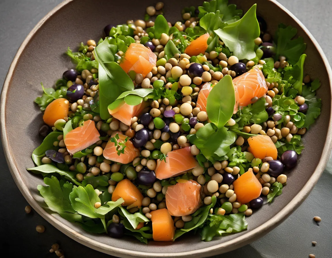 Ensalada de Lentejas con Verduras y Salmón