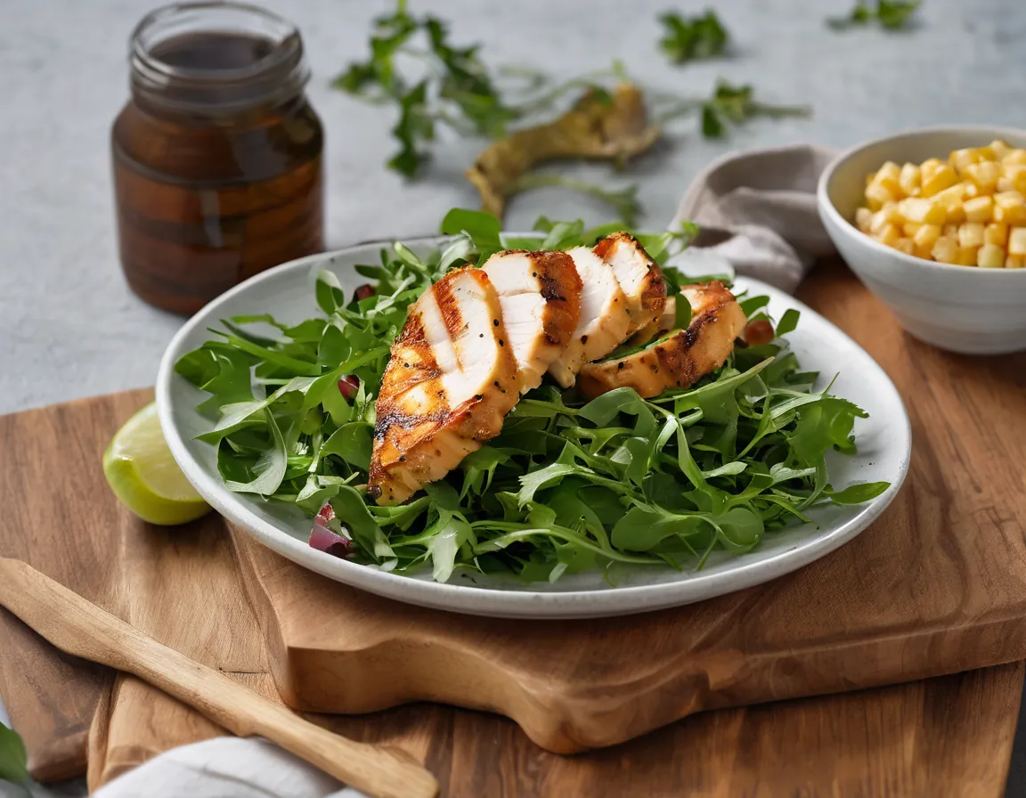 Ensalada de Maíz y Rúcula con Pollo a la Parrilla Adaptado para Resistencia a la Insulina
