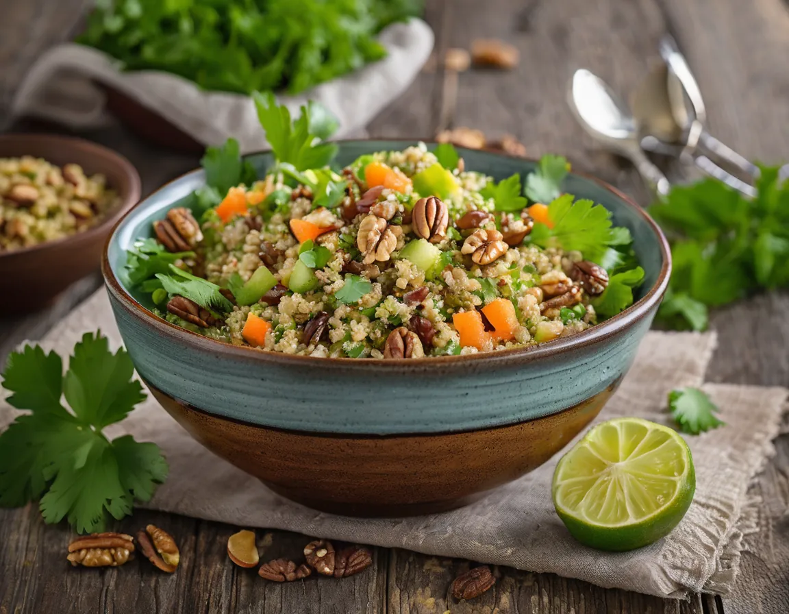Ensalada de Nueces y Quinoa con Aderezo de Lima y Cilantro