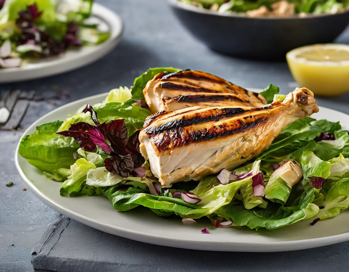 Ensalada de Pollo a la Parrilla y Lechuga Romana Compatible con la Dieta DASH