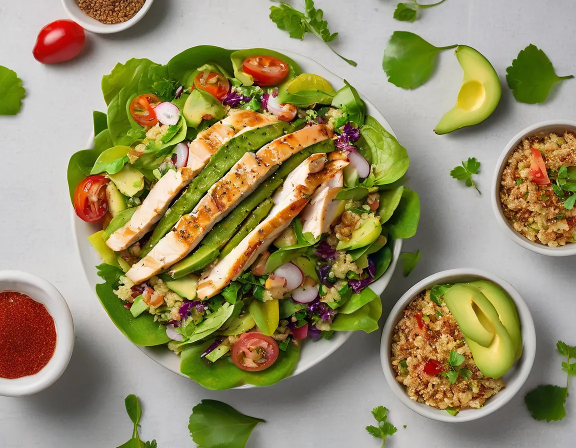 Ensalada de Pollo y Pescado con Aguacate y Quinoa Adaptado para Resistencia a la Insulina