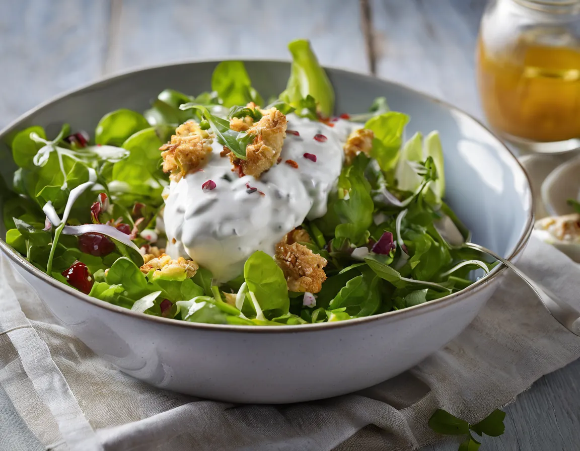 Ensalada de Pollo y Yogur Griego con Salsa de Azafrán