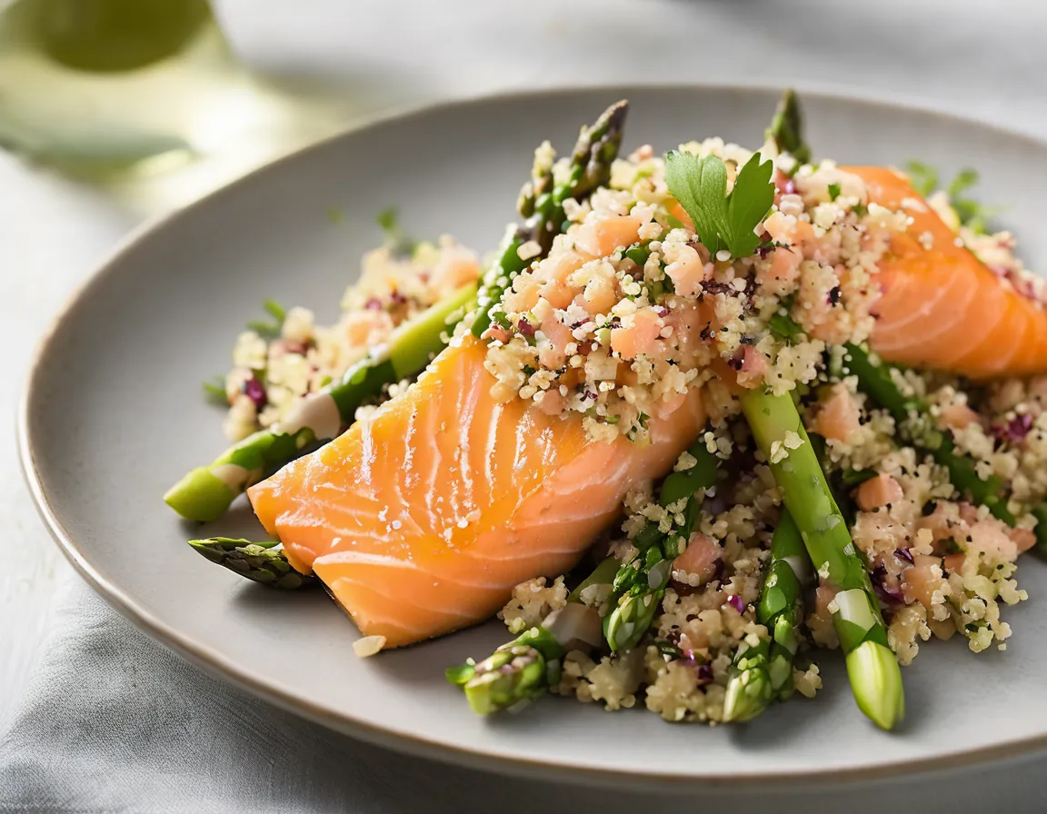 Ensalada de Quinoa con Espárragos y Salmón Canadiense
