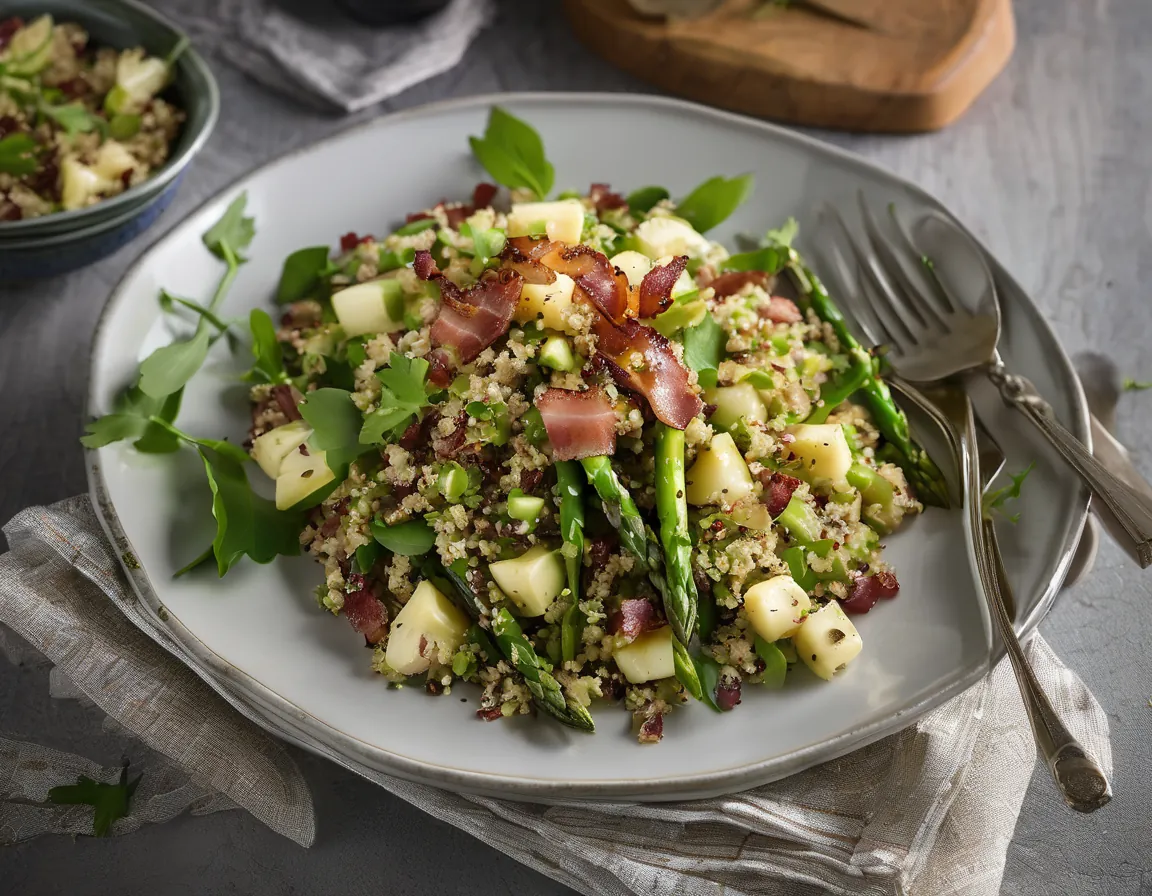 Ensalada de Quinoa con Espárragos y Tocino Canadiense