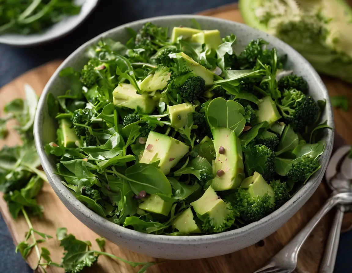 Ensalada de Rúcula y Brócoli con Aderezo de Lima y Aguacate Adaptado para Hipercolesterolémia