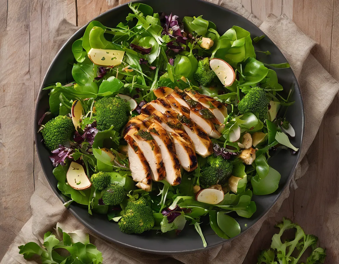 Ensalada de Rúcula y Brócoli con Pollo a la Parrilla Adaptado para Resistencia a la Insulina