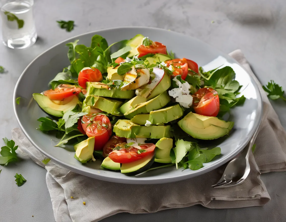 Ensalada de Tomate con Aguacate y Pollo a la Parrilla