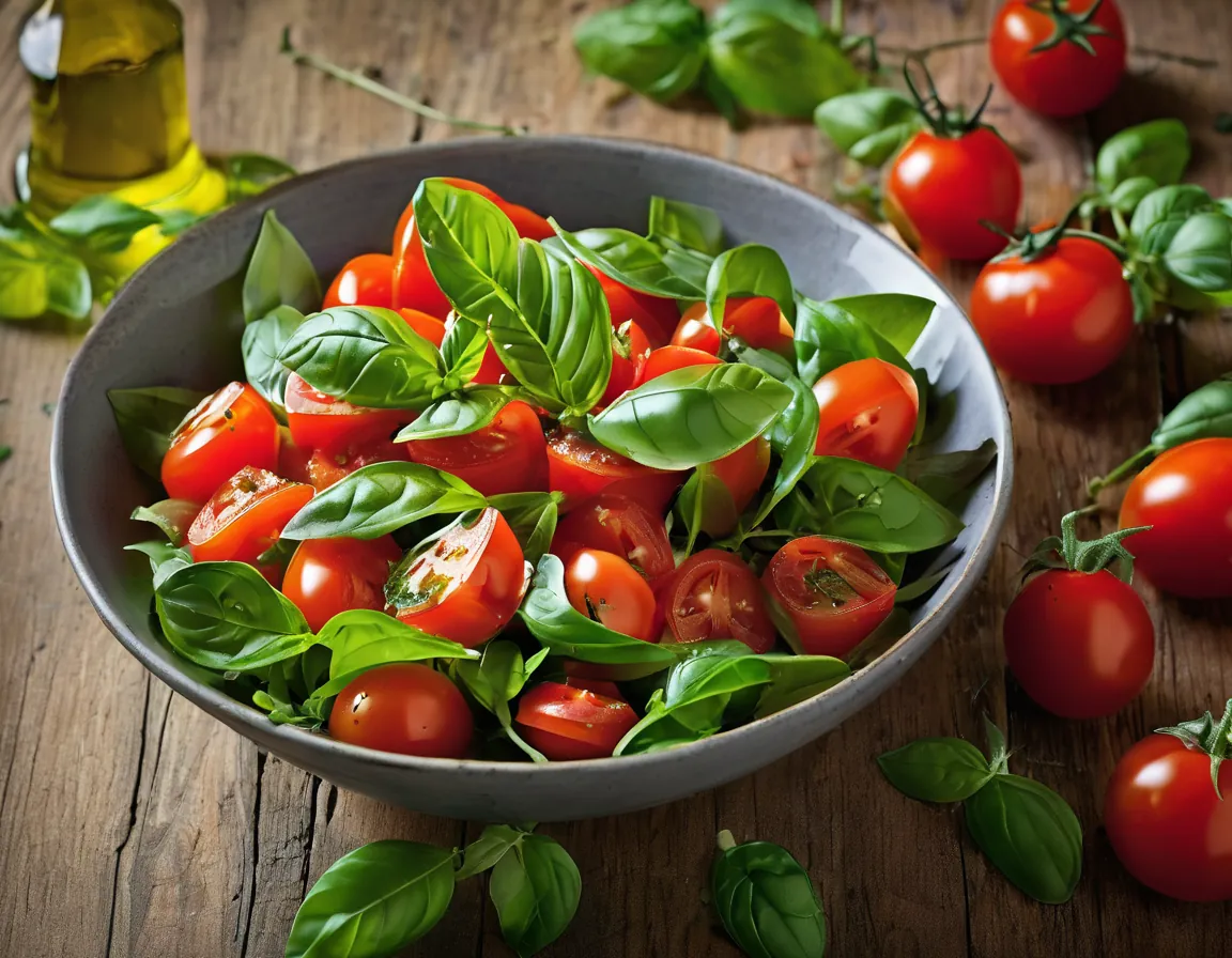 Ensalada de Tomate y Albahaca con Aceite de Oliva Virgen Extra
