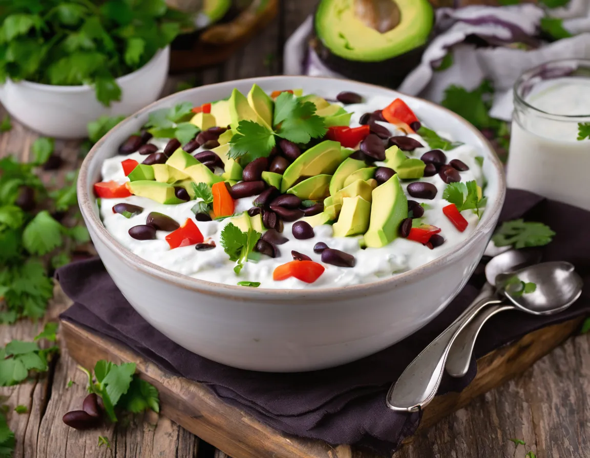 Ensalada de Yogur con Aguacate y Frijoles Negros