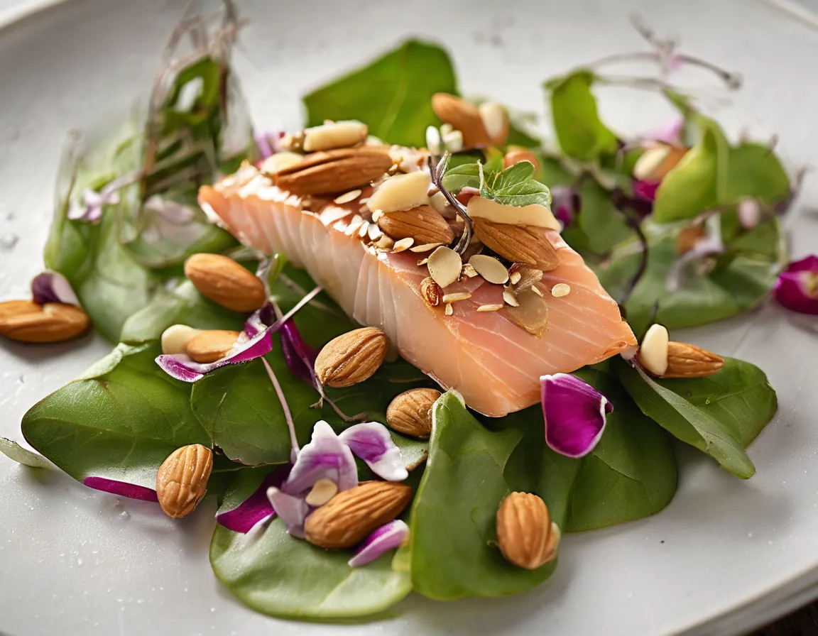 Ensalada Mediterránea de Almendras con Salmón a la Plancha