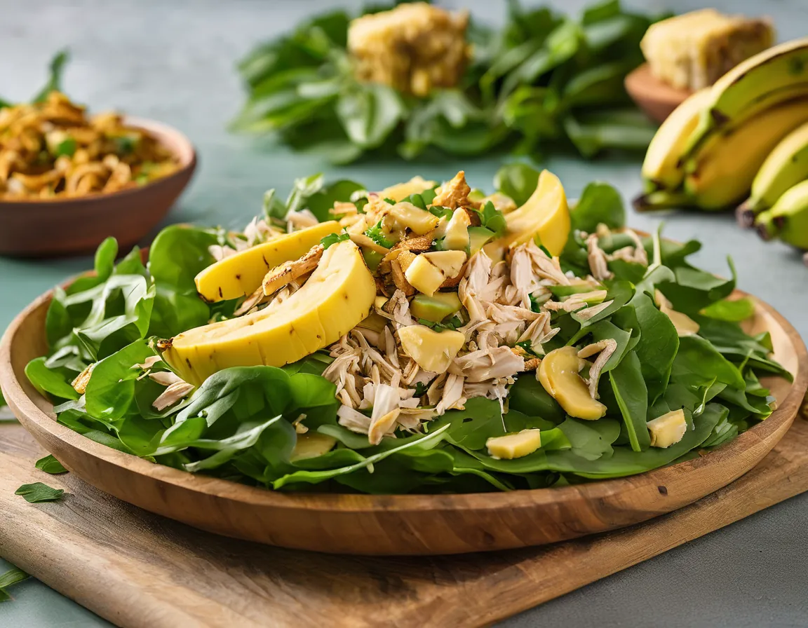 Ensalada Tropical de Rúcula con Pollo y Banana Asada