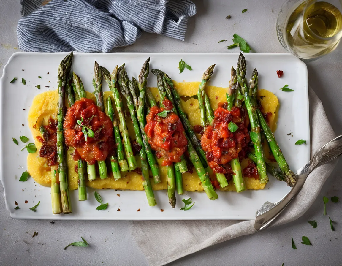Espárragos a la Parrilla con Polenta y Tomates Secos