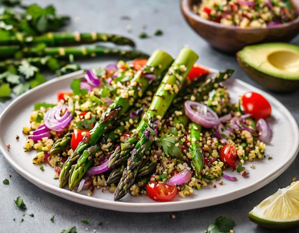 Espárragos a la Parrilla con Quinoa y Aguacate