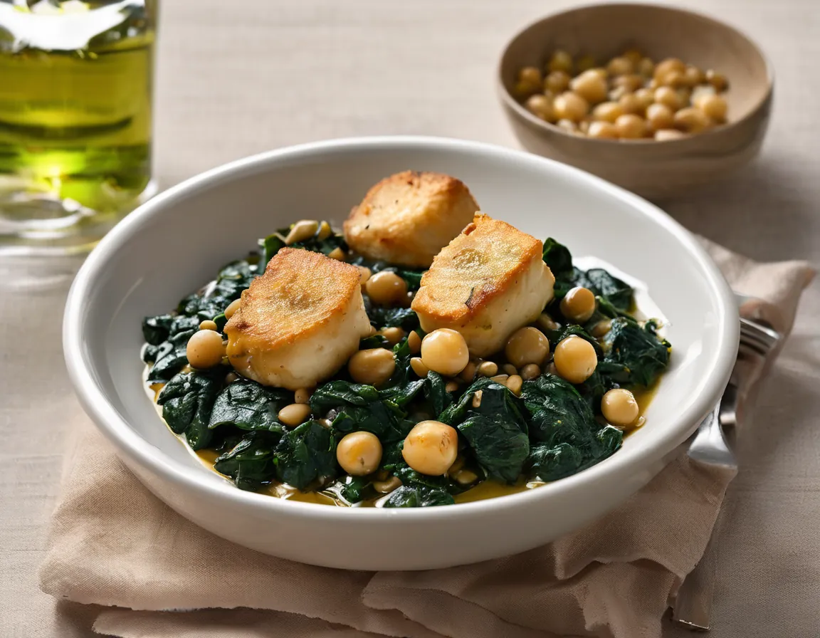 Espinacas a la Catalana con Garbanzos y Bacalao