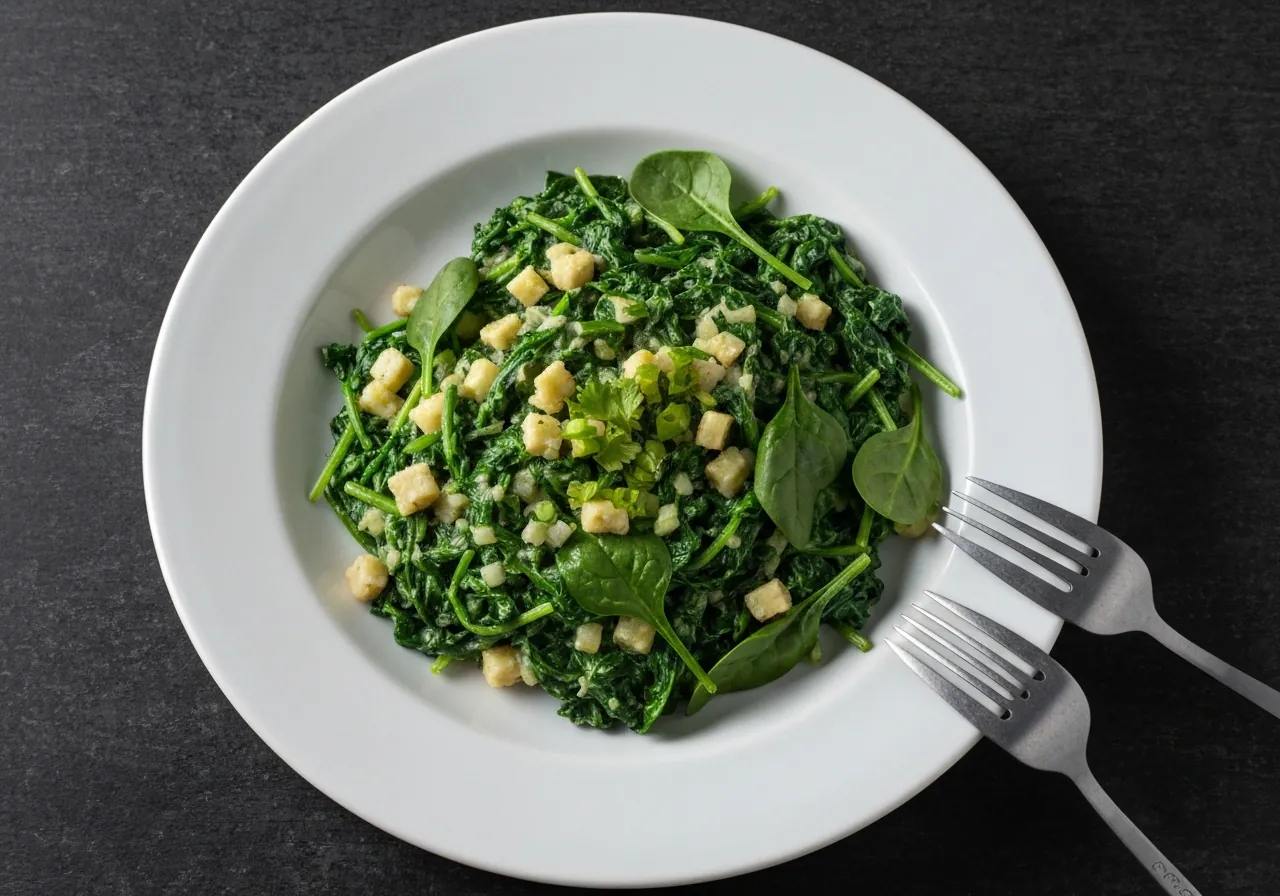Espinacas Salteadas con Jamón Ibérico y Piñones