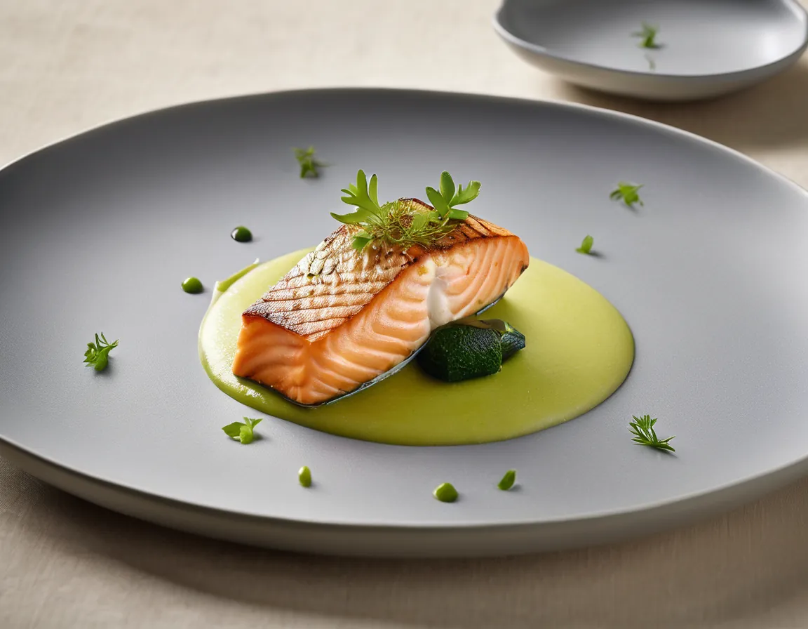 Filete de Salmón al Vapor con Puré de Calabacín