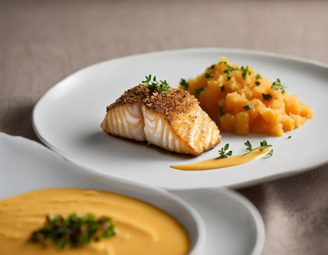 Filetes de Pescado con Costra de Avena y Puré de Batata