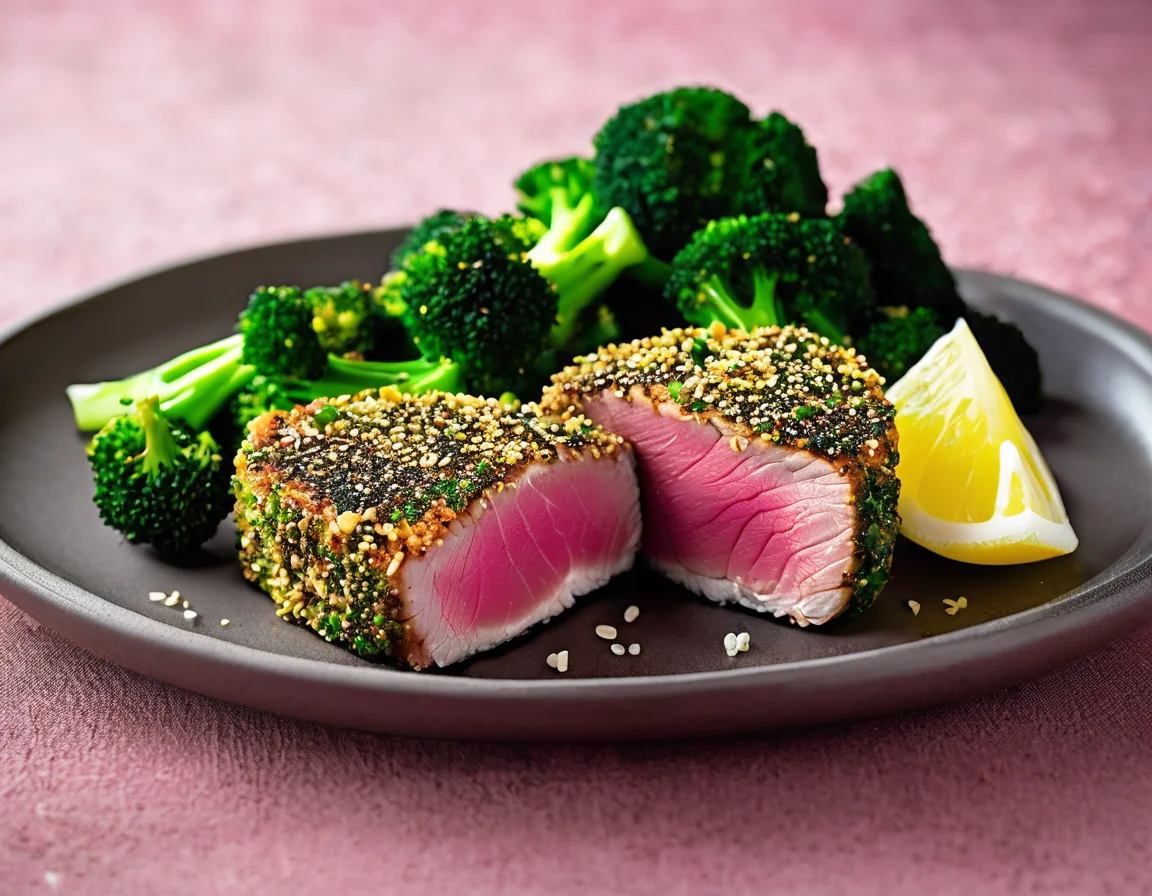 Atún a la Plancha con Brocoli al Ajillo y Patatas Panaderas