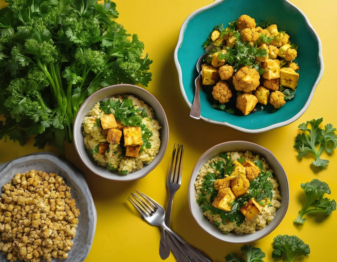 Tofu a la Plancha con Coliflor al Azafrán y Garbanzos