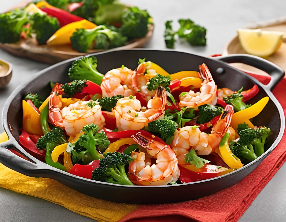 Gambas al Ajillo con Pimientos Asados