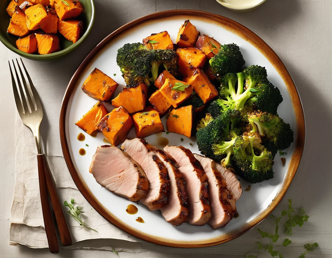 Lomo de Cerdo con Puré de Boniato y Ensalada de Espinacas