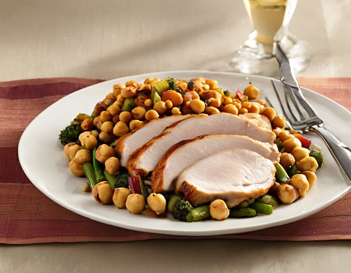 Pechuga de Pavo Asada con Hierbas y Medley de Garbanzos y Verduras Caliente