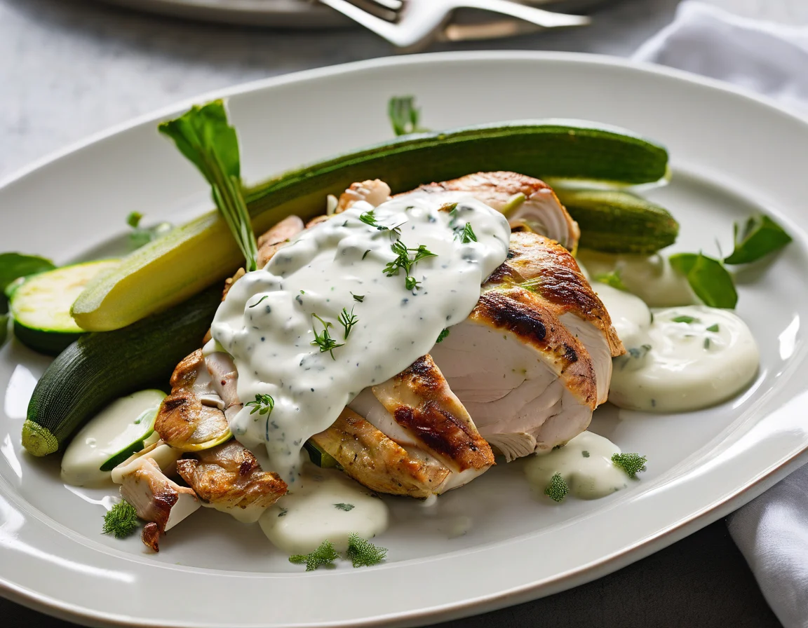 Pavo Asado con Calabacín Cremoso y Salsa de Yogur