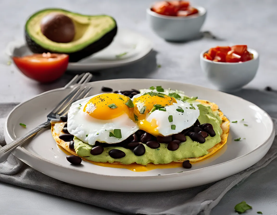 Huevos Rancheros Bajos en Carbohidratos con Aguacate y Frijoles Negros
