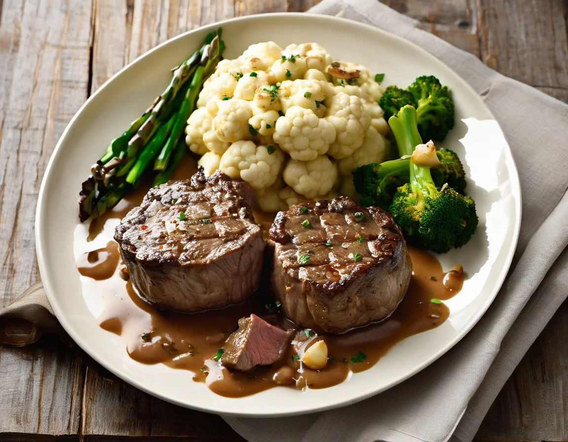 Tournedos de Ternera con Floretes de Coliflor a la Crema de Chalotas